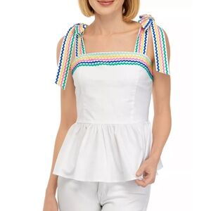 Crown & Ivy White Peplum Top with Colorful Straps